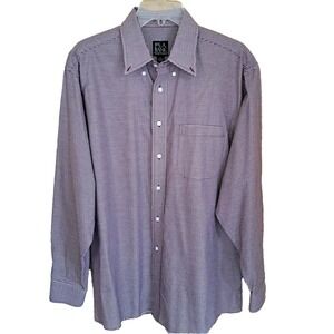 Jos A Bank Shirt Men's Lg Traveler's Collection Burgundy Checked Long Sleeve